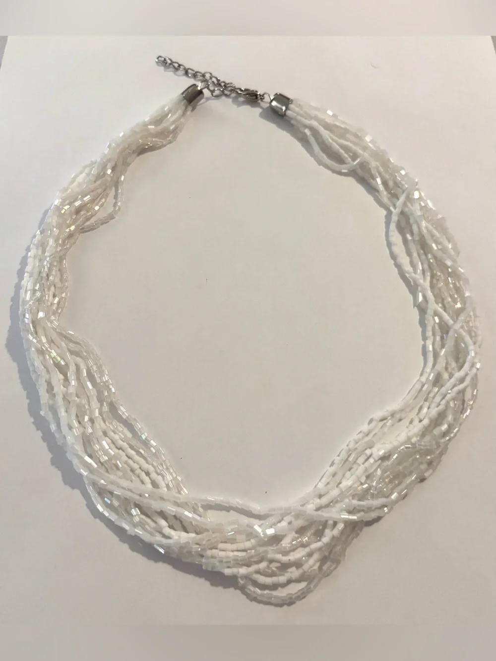 Fashion Jewelry White Multi-Strand Glass Bead Necklace